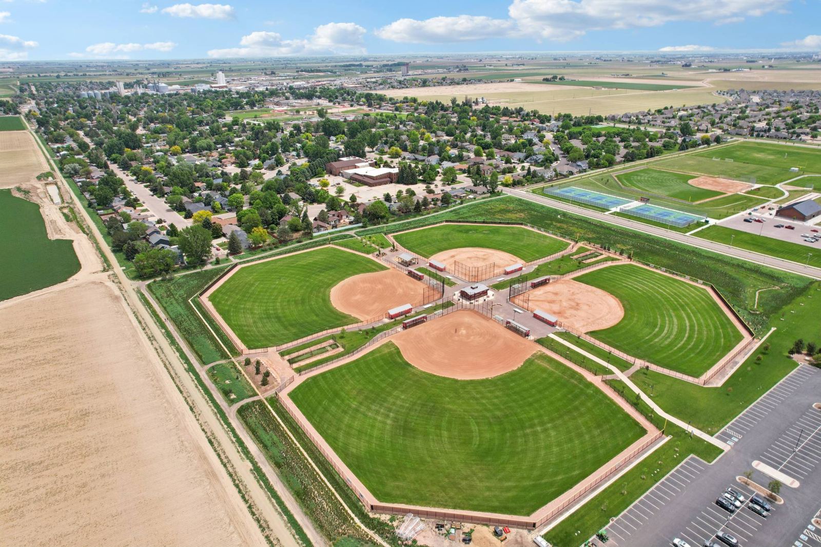 Eaton's four-field ball complex at the edge of town