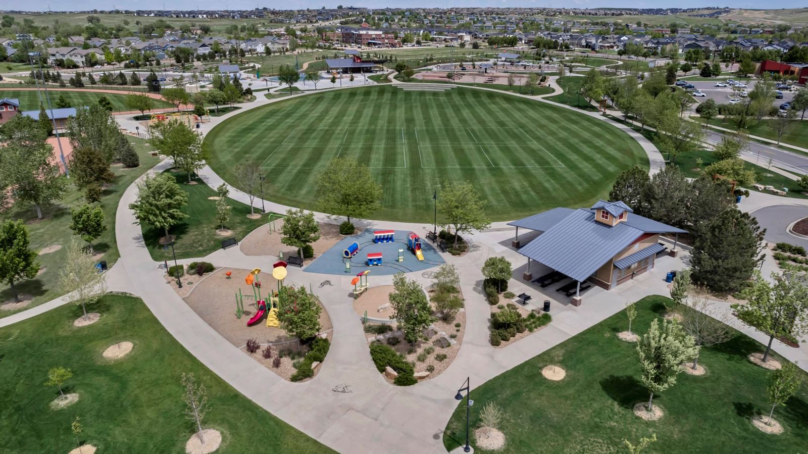 The central green and playfields at Colliers Hill