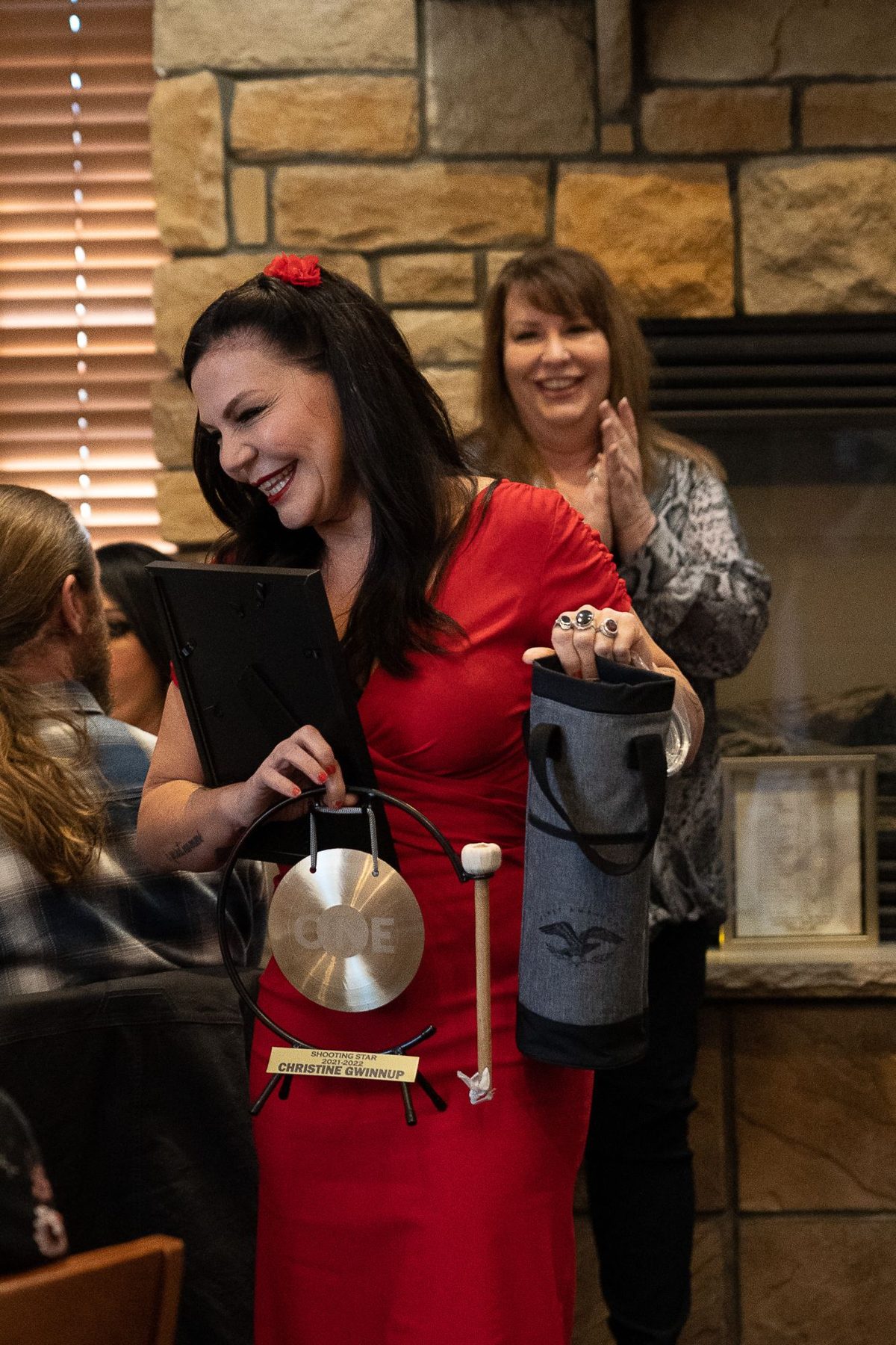 Christine Gwinnup accepting the Shooting Star award for 2021&ndash;2022