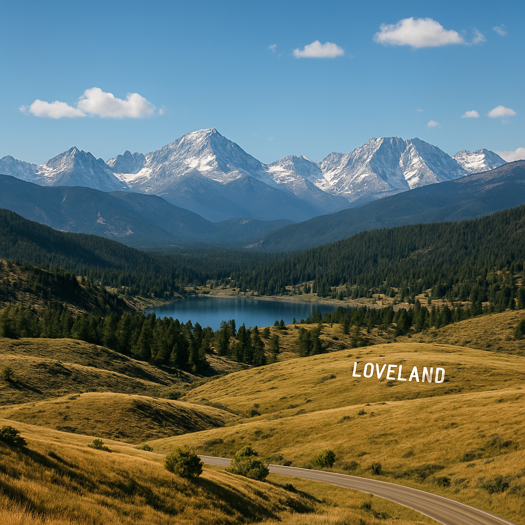 View of Rocky Mountain peaks near Loveland on a clear day
